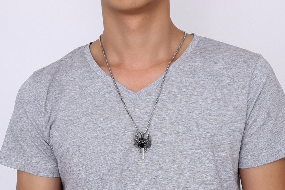 Pendentif à Double Dragon en forme d'épée de croix