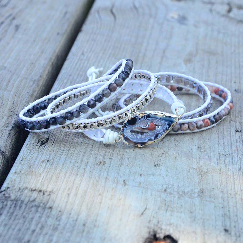 Véritable Cuir bracelets pour femme Naturel Pierre 5 Brins Wrap Bracelet