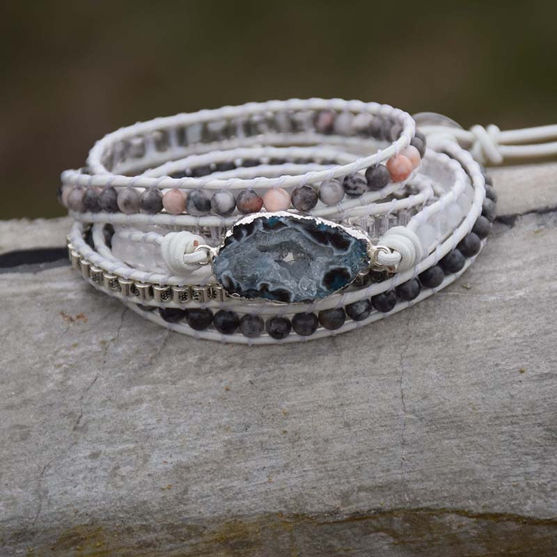 Véritable Cuir bracelets pour femme Naturel Pierre 5 Brins Wrap Bracelet