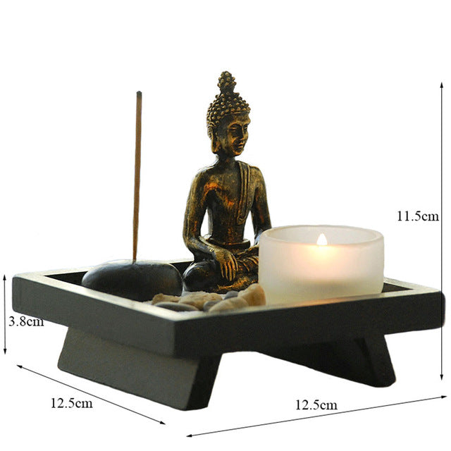 Jardin zen brûleur d'encens avec statue de Bouddha