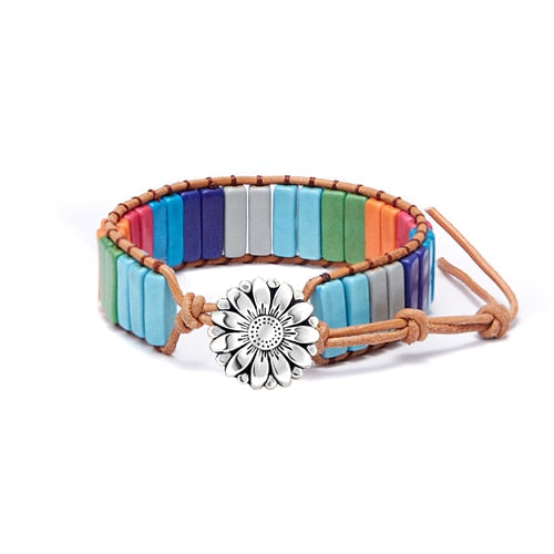 Bracelet 7 Chakras pierres naturelles et cordon en cuir - 30 modèles différents disponibles