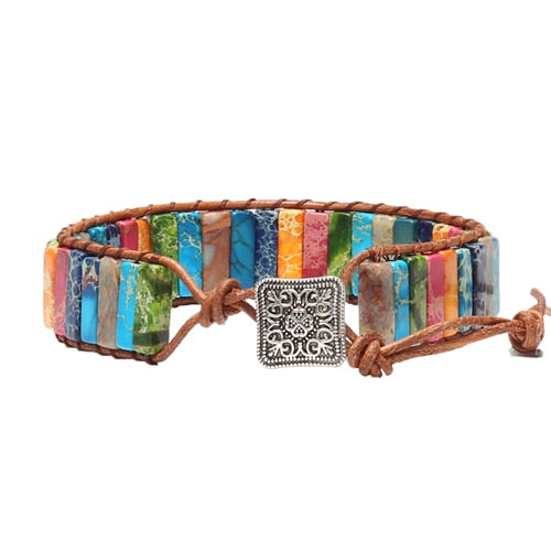Bracelet 7 Chakras pierres naturelles et cordon en cuir - 30 modèles différents disponibles