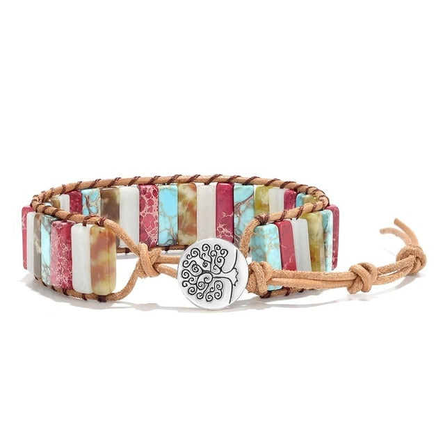 Bracelet 7 Chakras pierres naturelles et cordon en cuir - 30 modèles différents disponibles