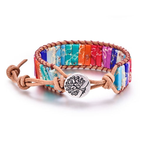Bracelet 7 Chakras pierres naturelles et cordon en cuir - 30 modèles différents disponibles