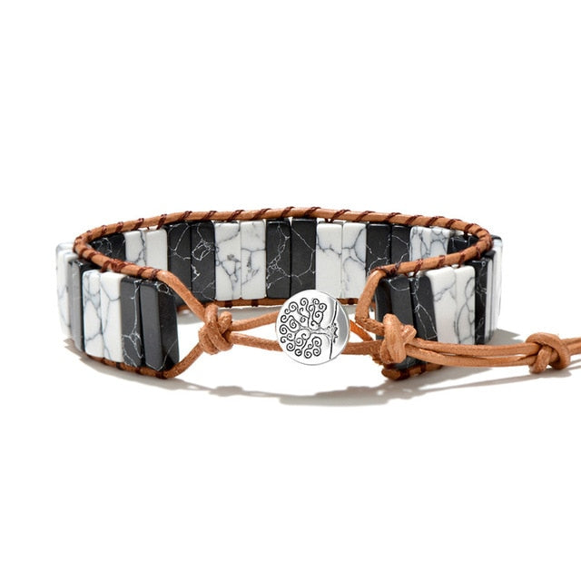 Bracelet 7 Chakras pierres naturelles et cordon en cuir - 30 modèles différents disponibles