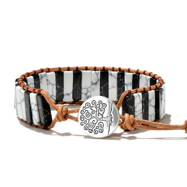 Bracelet 7 Chakras pierres naturelles et cordon en cuir - 30 modèles différents disponibles