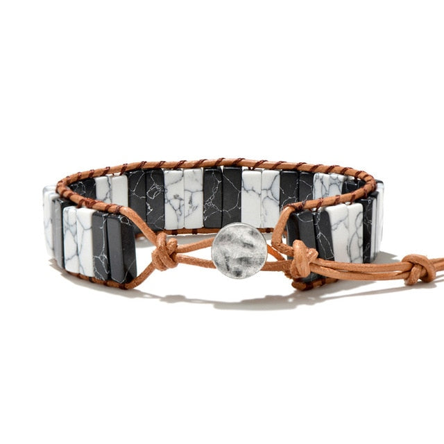 Bracelet 7 Chakras pierres naturelles et cordon en cuir - 30 modèles différents disponibles