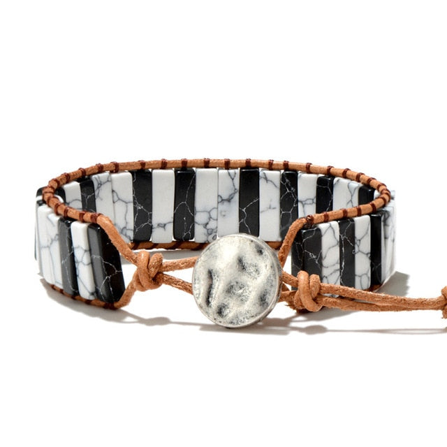 Bracelet 7 Chakras pierres naturelles et cordon en cuir - 30 modèles différents disponibles