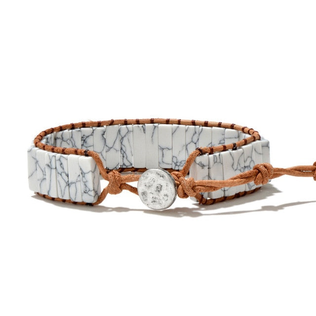 Bracelet 7 Chakras pierres naturelles et cordon en cuir - 30 modèles différents disponibles