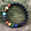 Beau Bracelet "Galaxie" avec les 9 Planètes et le Soleil en Pierres Naturelles