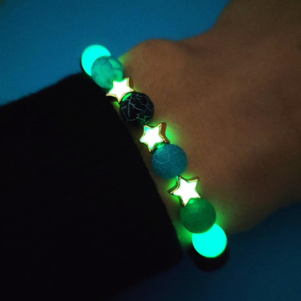 Bracelet en perles lumineuses élastique tendance, pierre de lave naturelle, bracelet en pierre fluorescente
