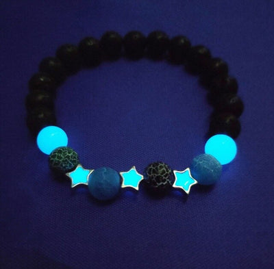 Bracelet en perles lumineuses élastique tendance, pierre de lave naturelle, bracelet en pierre fluorescente