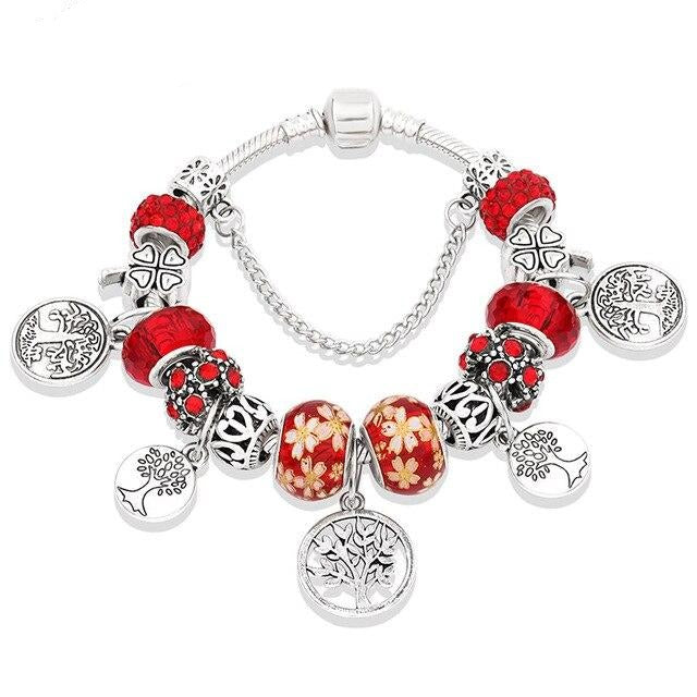 Arbre vert de vie, couleur argent Bracelet à breloques, pendentif d'arbre en cœur