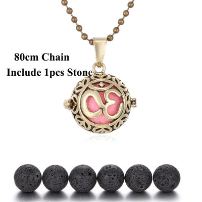 Pendentif "Symbole Sacré et Pierre de Lave" Diffuseur d'Huile Essentielle - 24 symboles disponibles