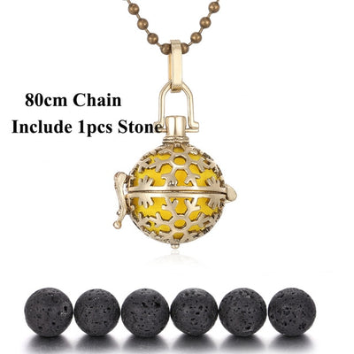 Pendentif "Symbole Sacré et Pierre de Lave" Diffuseur d'Huile Essentielle - 24 symboles disponibles