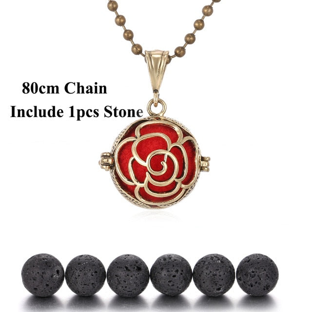 Pendentif "Symbole Sacré et Pierre de Lave" Diffuseur d'Huile Essentielle - 24 symboles disponibles