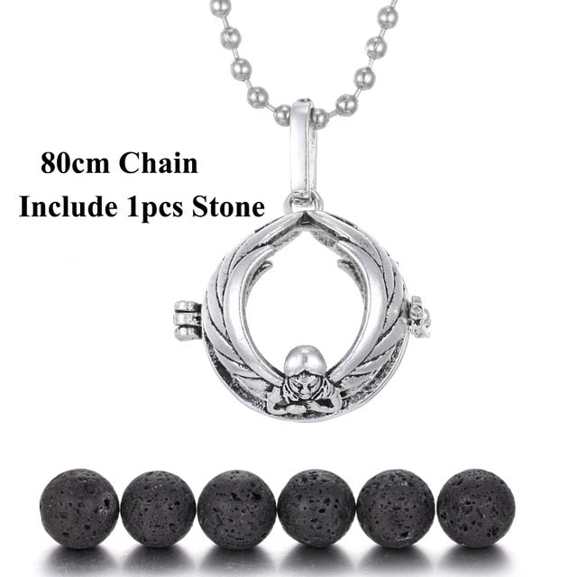 Pendentif "Symbole Sacré et Pierre de Lave" Diffuseur d'Huile Essentielle - 24 symboles disponibles