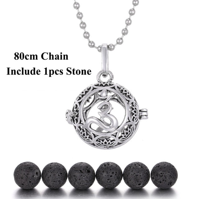 Pendentif "Symbole Sacré et Pierre de Lave" Diffuseur d'Huile Essentielle - 24 symboles disponibles