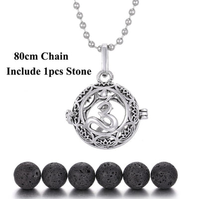 Pendentif "Symbole Sacré et Pierre de Lave" Diffuseur d'Huile Essentielle - 24 symboles disponibles