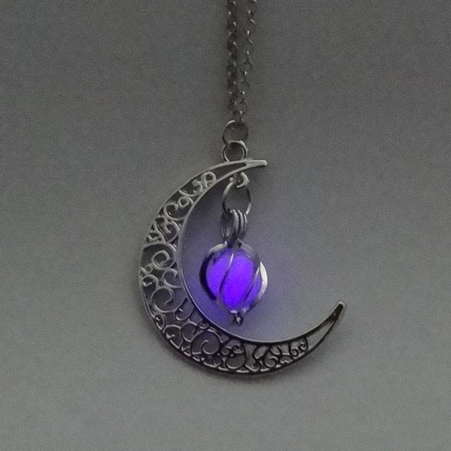 Collier avec pendentif en pierre lumineuse Antique perles scintillantes dans les ténèbres