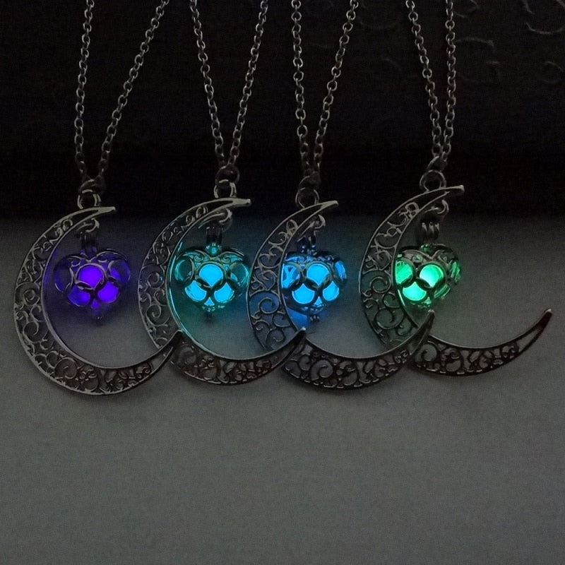 Collier avec pendentif en pierre lumineuse Antique perles scintillantes dans les ténèbres