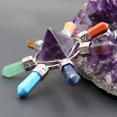 Pirámide creativa, generador de energía de cristal, puntos de piedra, piedra de amatista de siete direcciones para decoración del hogar