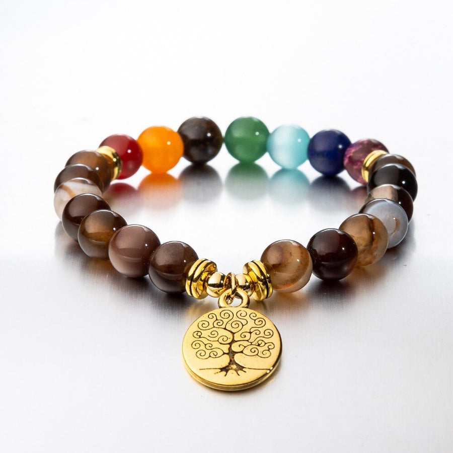 Bracelet perles 7 Chakras Reiki avec médaille - Plusieurs modèles