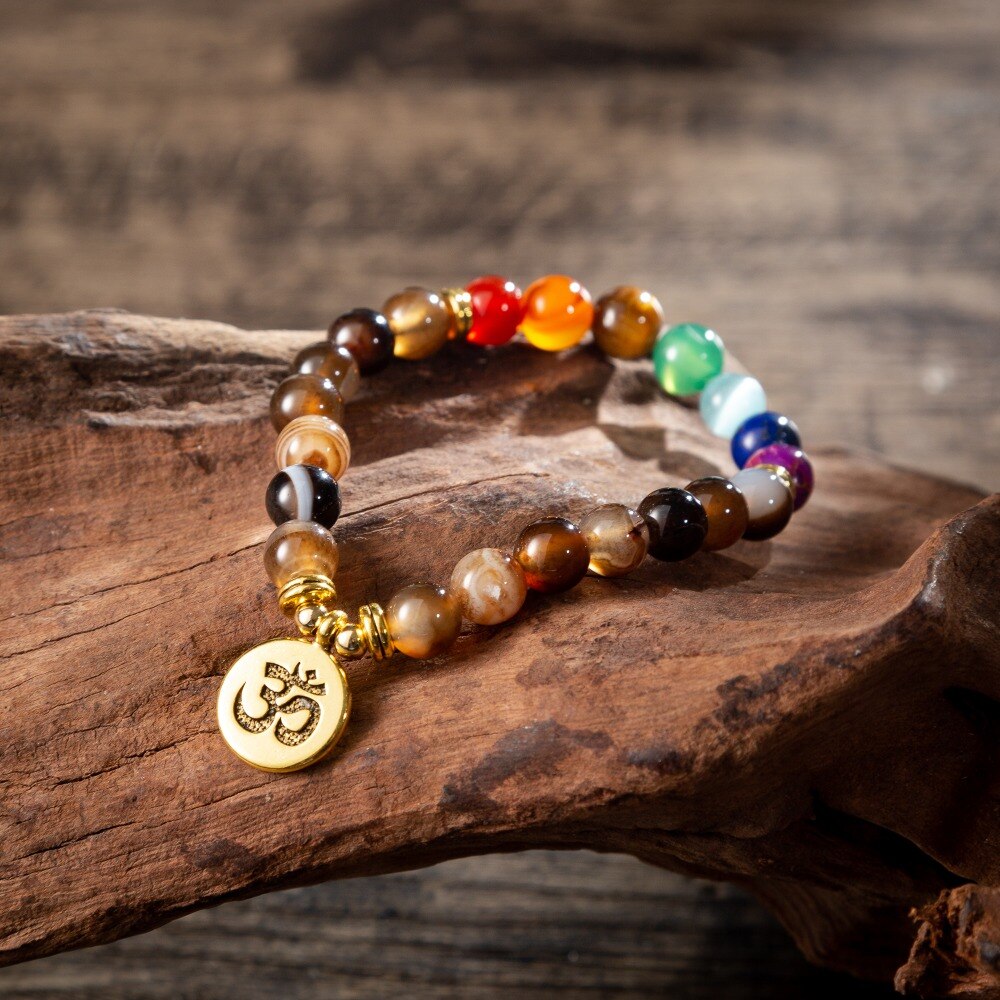 Bracelet perles 7 Chakras Reiki avec médaille - Plusieurs modèles