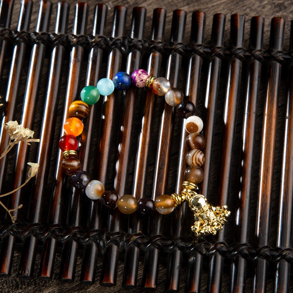 Bracelet perles 7 Chakras Reiki avec médaille - Plusieurs modèles
