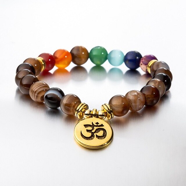 Bracelet perles 7 Chakras Reiki avec médaille - Plusieurs modèles