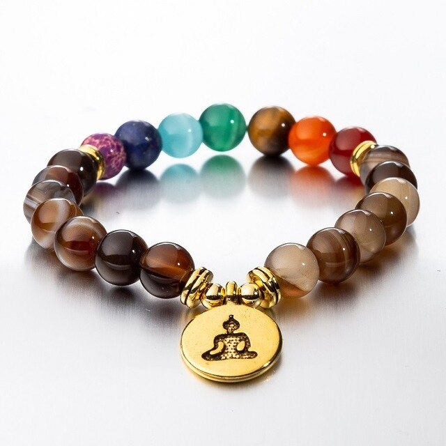 Bracelet perles 7 Chakras Reiki avec médaille - Plusieurs modèles
