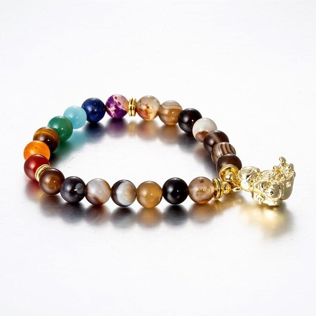 Bracelet perles 7 Chakras Reiki avec médaille - Plusieurs modèles