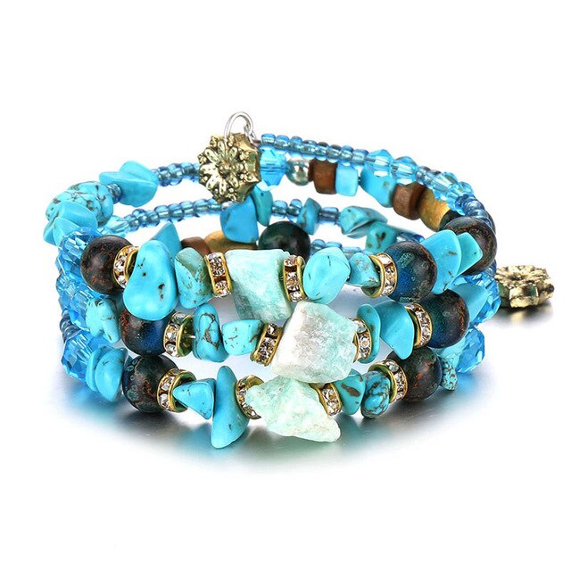 Bracelet Ethnico, breloques, perlas y piedras brutas naturales-12 modelos diferentes