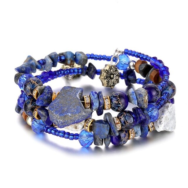 Bracelet Ethnico, breloques, perlas y piedras brutas naturales-12 modelos diferentes