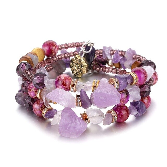 Bracelet Ethnico, breloques, perlas y piedras brutas naturales-12 modelos diferentes