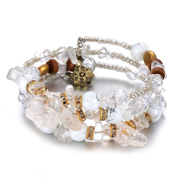 Bracelet Ethnico, breloques, perlas y piedras brutas naturales-12 modelos diferentes