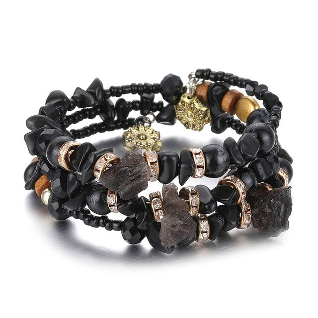 Bracelet Ethnico, breloques, perlas y piedras brutas naturales-12 modelos diferentes