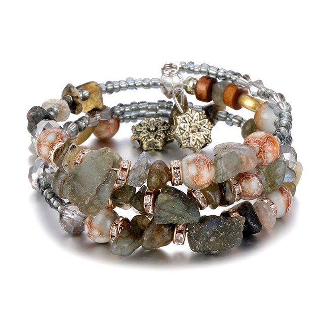 Bracelet Ethnico, breloques, perlas y piedras brutas naturales-12 modelos diferentes