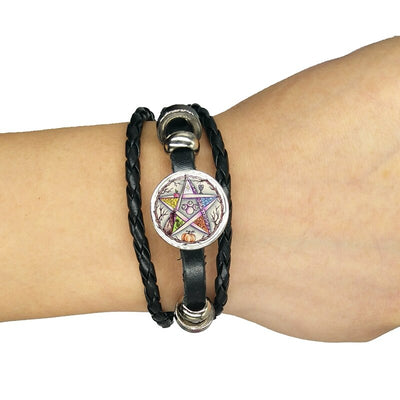 Initiale Ésotérique Pentagramme Noir Bracelet En Cuir Vintage Wicca Étoile