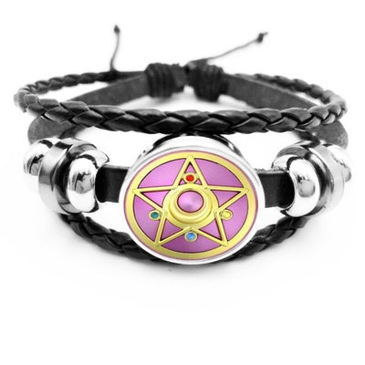Initiale Ésotérique Pentagramme Noir Bracelet En Cuir Vintage Wicca Étoile