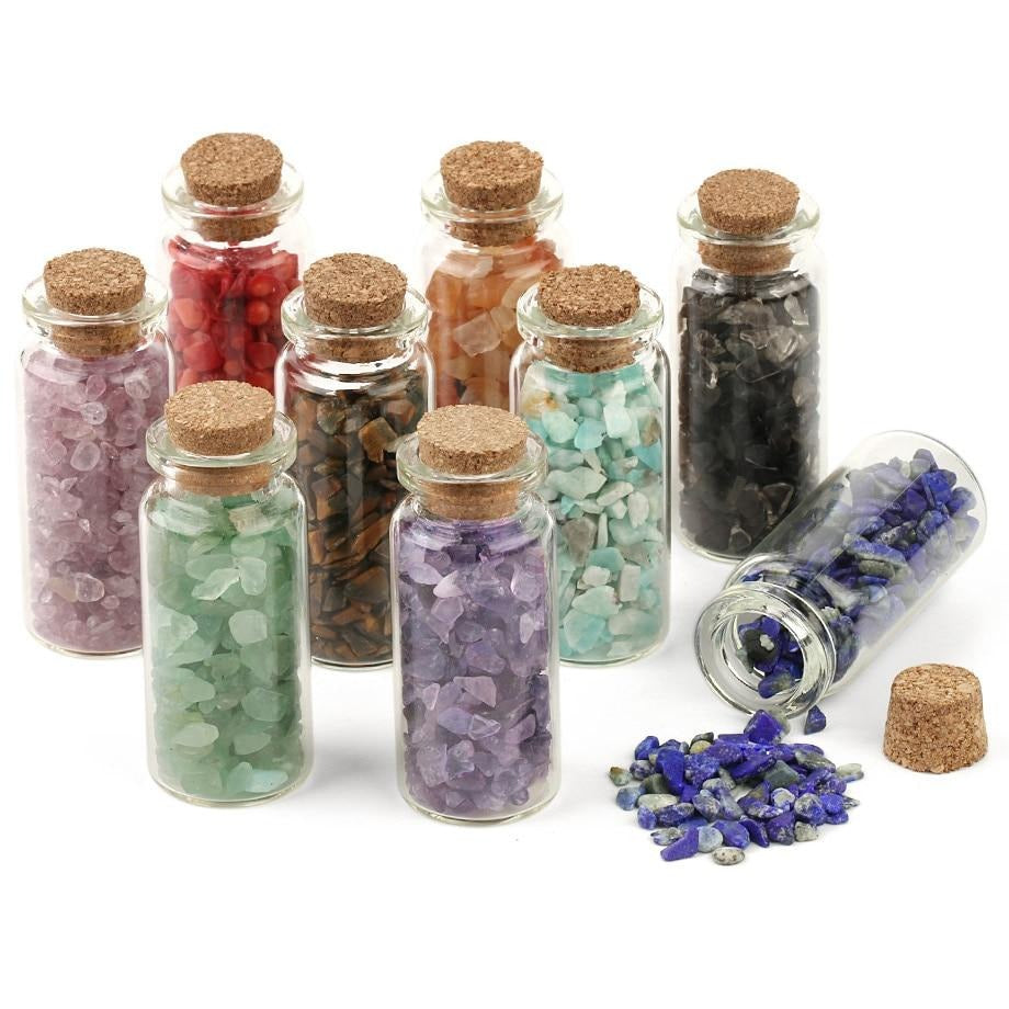 Mini botellas de deseo de vidrio, 52x21mm, piedras naturales, chip, de