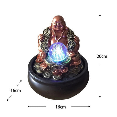 Maitreya Buddha Lucky Charm, decoración Feng Shui, mesa, bolas de luz LED, fuente de agua, para el hogar y la oficina