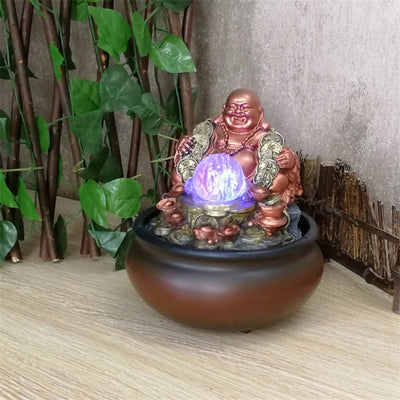 Maitreya Buddha Lucky Charm, decoración Feng Shui, mesa, bolas de luz LED, fuente de agua, para el hogar y la oficina