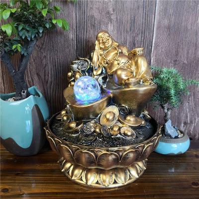 Fontaines d'eau Feng Shui d'or, décorations Feng Shui, Statues de bouddha Maitreya