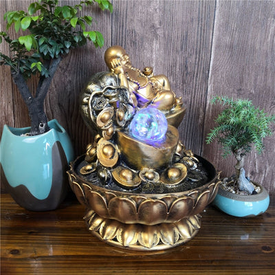 Fontaines d'eau Feng Shui d'or, décorations Feng Shui, Statues de bouddha Maitreya