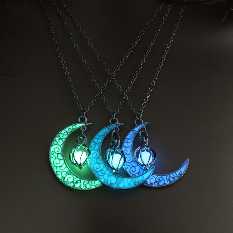 Collier avec pendentif en pierre lumineuse Antique perles scintillantes dans les ténèbres