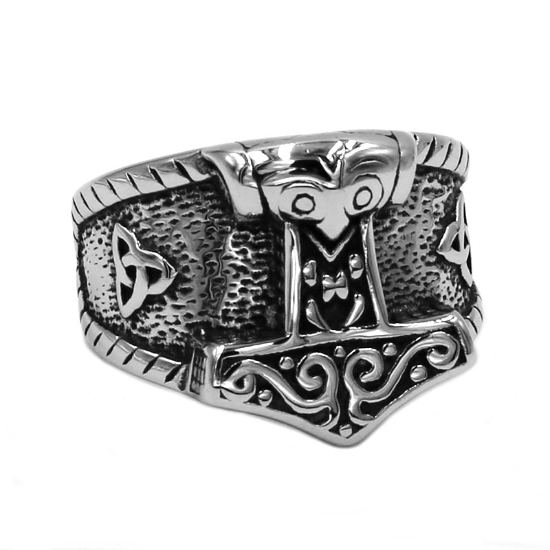 Tribal symbole mythe Thor marteau anneau en acier inoxydable bijoux nordique Viking