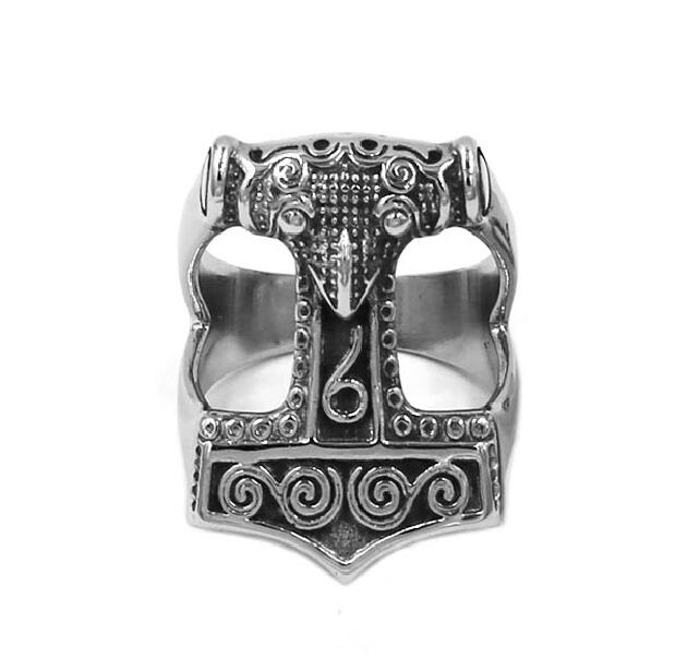 Tribal symbole mythe Thor marteau anneau en acier inoxydable bijoux nordique Viking