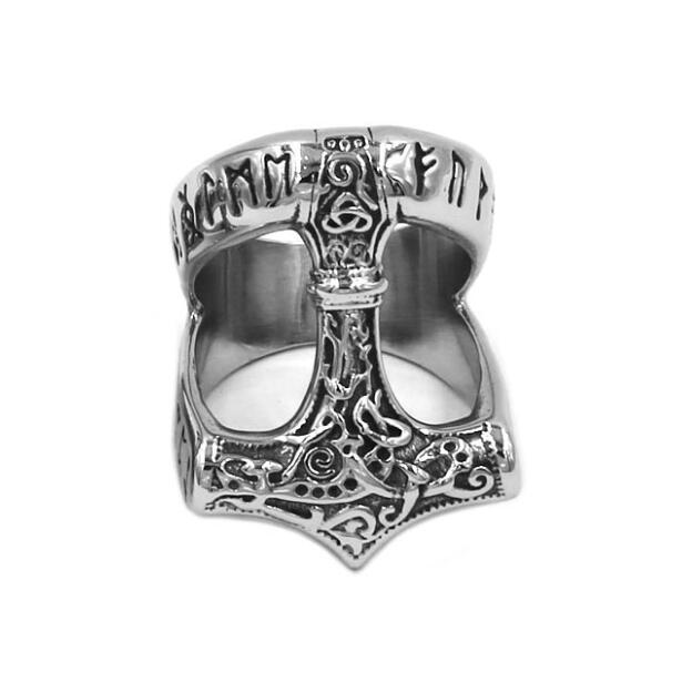 Tribal symbole mythe Thor marteau anneau en acier inoxydable bijoux nordique Viking