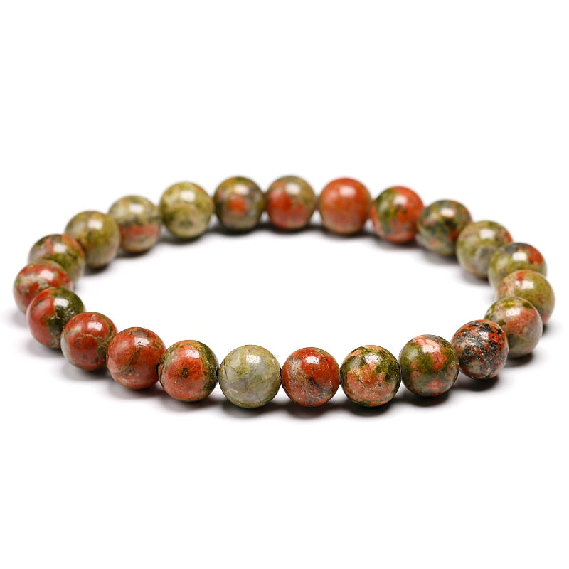 Pulseras de piedra natural Unakita Cuentas curativas de yoga